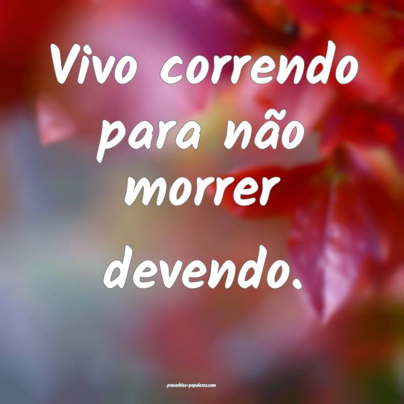 Vivo correndo para não morrer devendo.
...