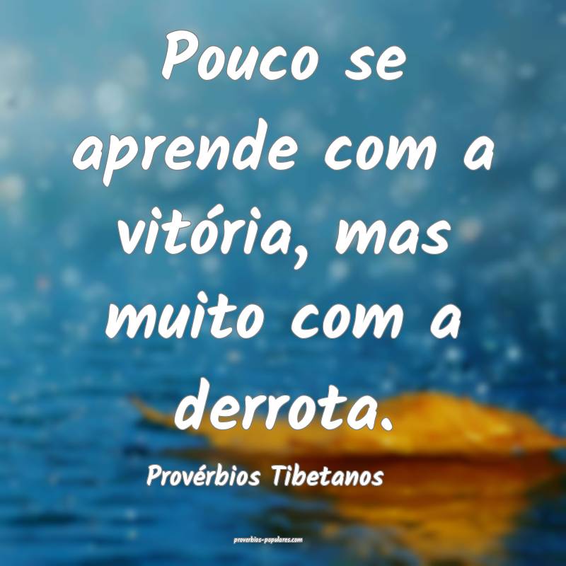 Pouco se aprende com a vitória, mas muito com a derrota.
...
