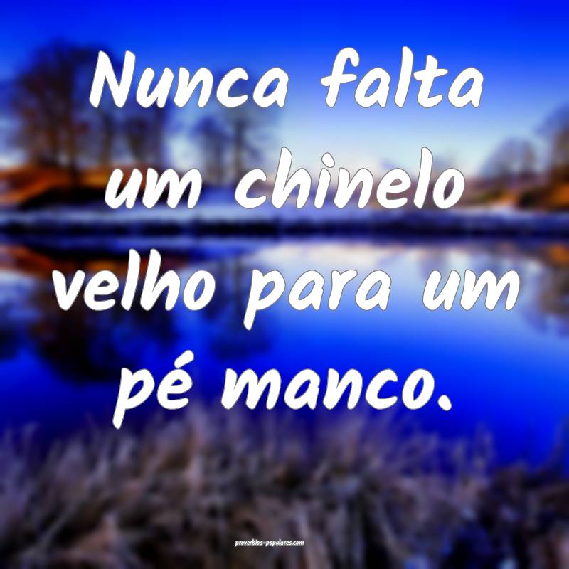 Nunca falta um chinelo velho para um pé manco.
...