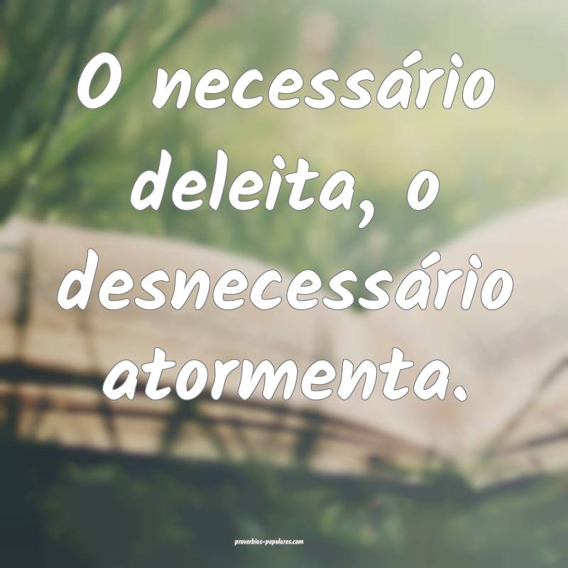 O necessário deleita, o desnecessário atormenta.
...