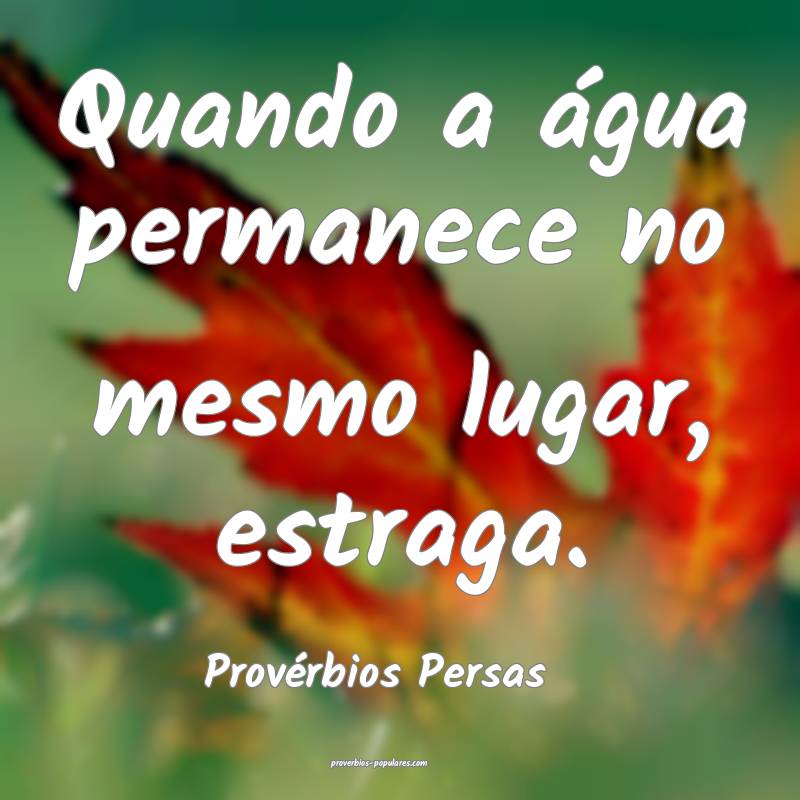 Quando a água permanece no mesmo lugar, estraga.
...