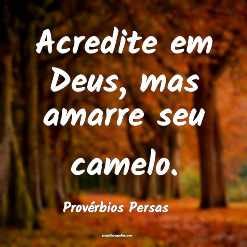 Acredite em Deus, mas amarre seu camelo.
...