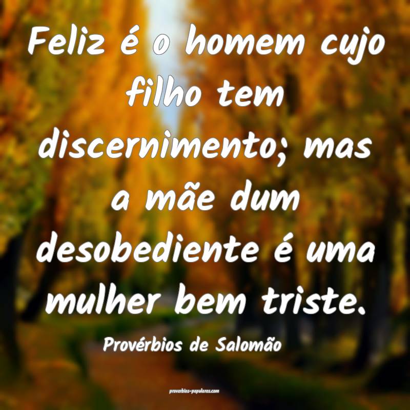 Feliz é o homem cujo filho tem discernimento; mas a mãe dum desobedi...