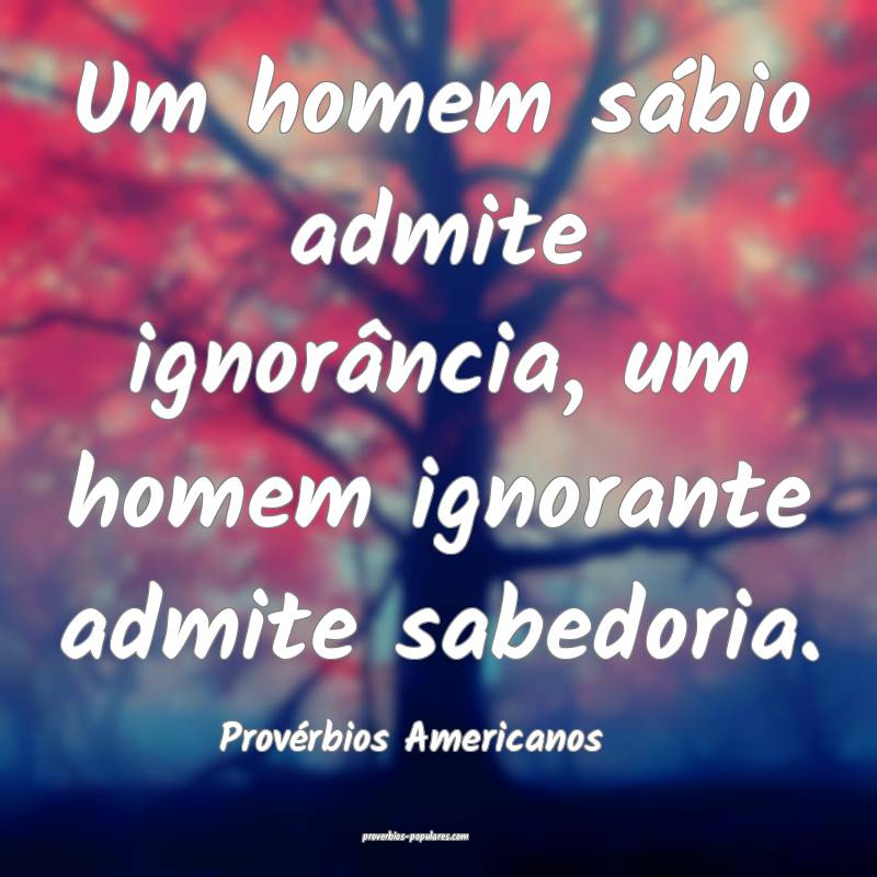 Um homem sábio admite ignorância, um homem ignorante admite sabedori...