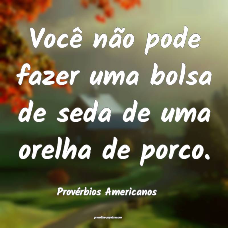 Você não pode fazer uma bolsa de seda de uma orelha de porco.
...