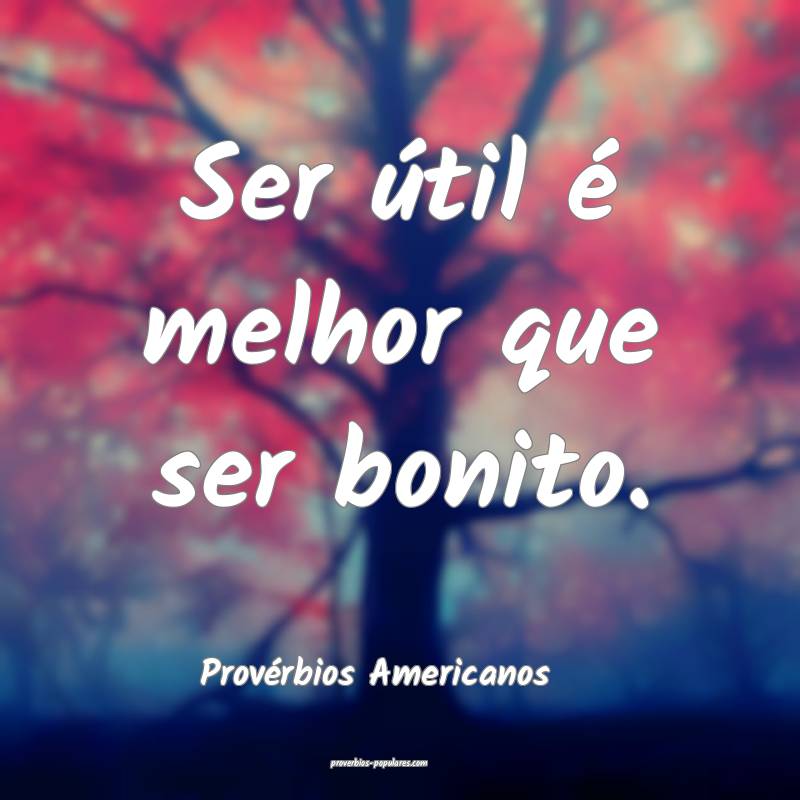 Ser útil é melhor que ser bonito.
...