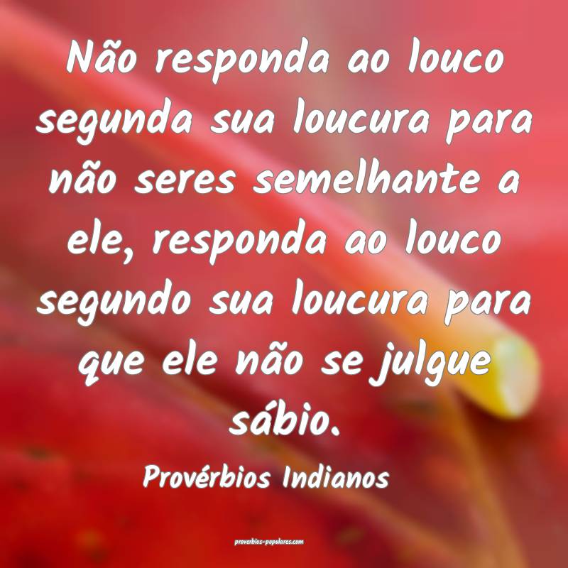 Não responda ao louco segunda sua loucura para não seres semelhante ...