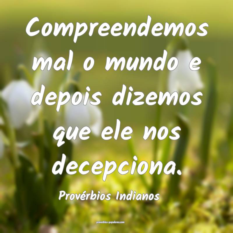 Compreendemos mal o mundo e depois dizemos que ele nos decepciona.
...