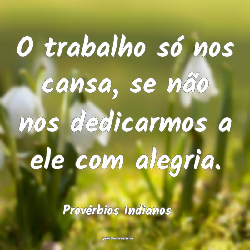 O trabalho só nos cansa, se não nos dedicarmos a ele com alegria.
...