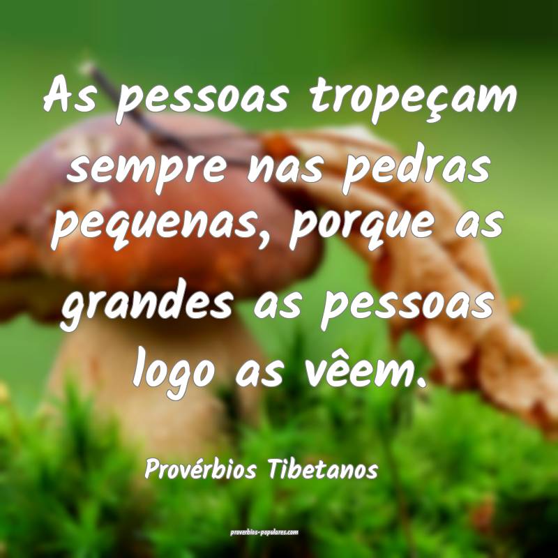 As pessoas tropeçam sempre nas pedras pequenas, porque as grandes as ...