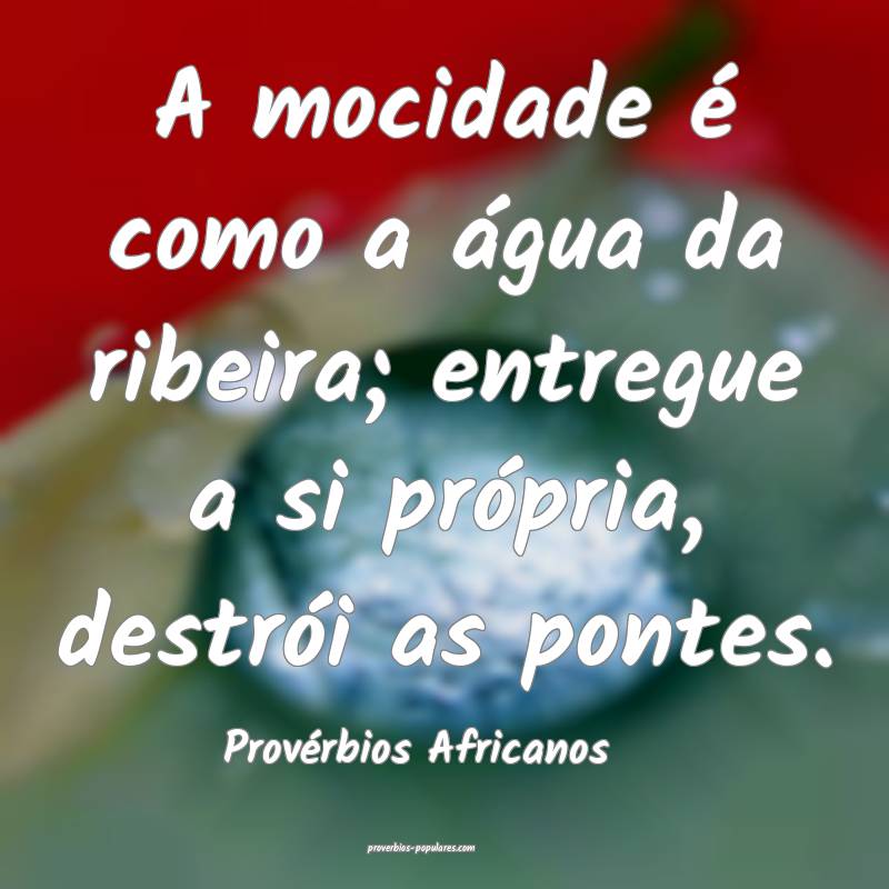 A mocidade é como a água da ribeira; entregue a si própria, destró...