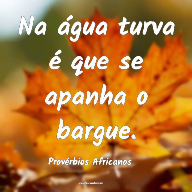 Na água turva é que se apanha o bargue.
...