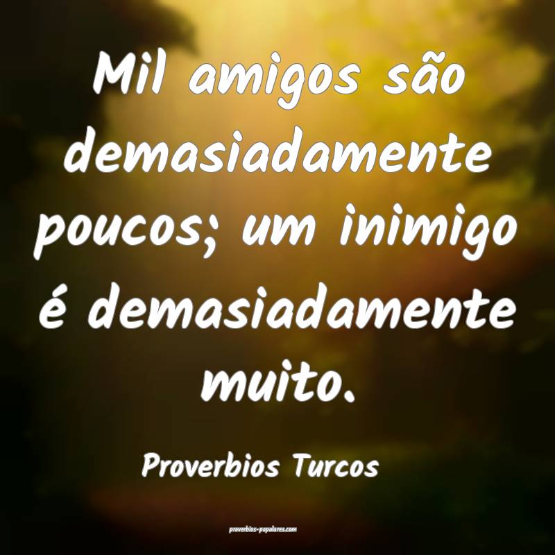 Mil amigos são demasiadamente poucos; um inimigo é demasiadamente mu...