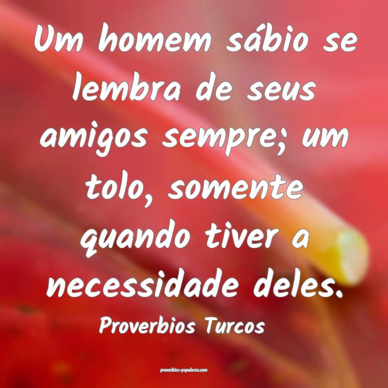 Um homem sábio se lembra de seus amigos sempre; um tolo, somente quan...