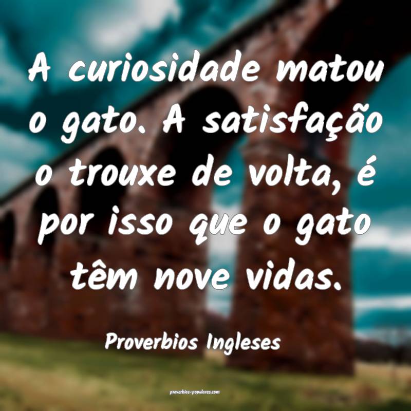 A curiosidade matou o gato. A satisfação o trouxe de volta, é por i...
