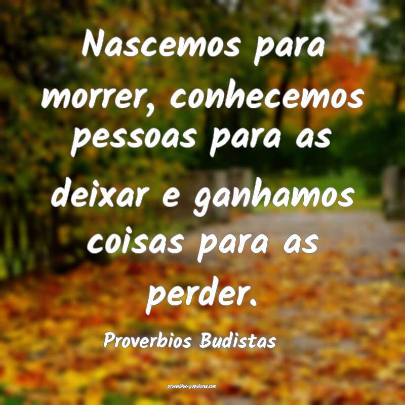 Nascemos para morrer, conhecemos pessoas para as deixar e ganhamos coi...