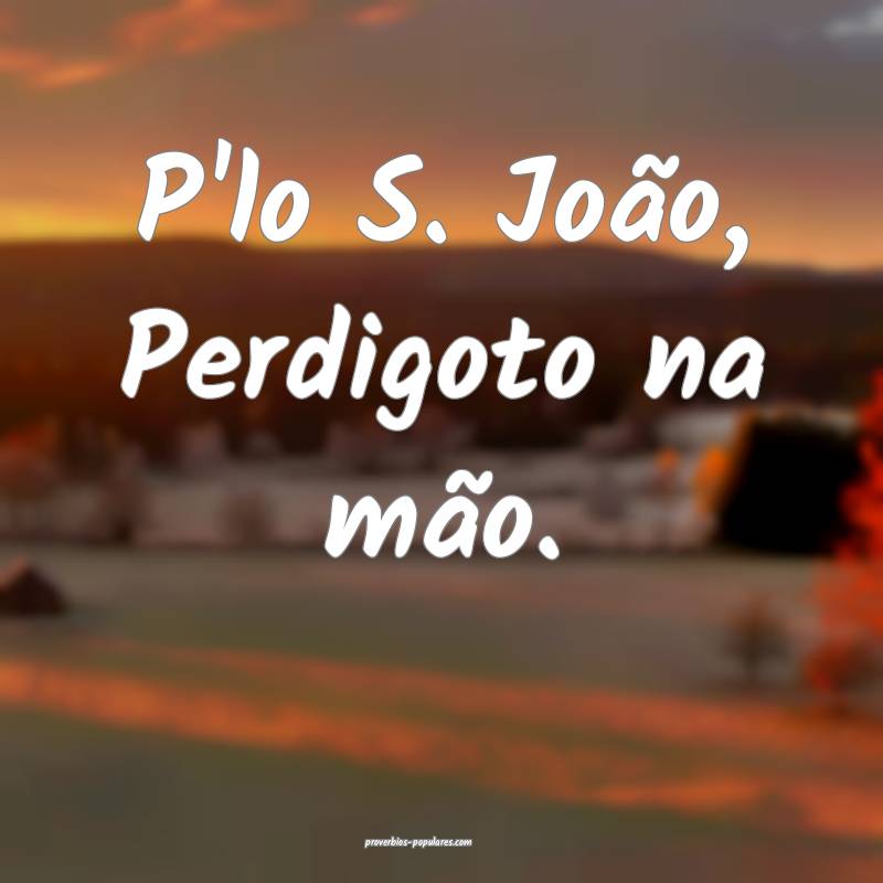 P'lo S. João, Perdigoto na mão.
 ...