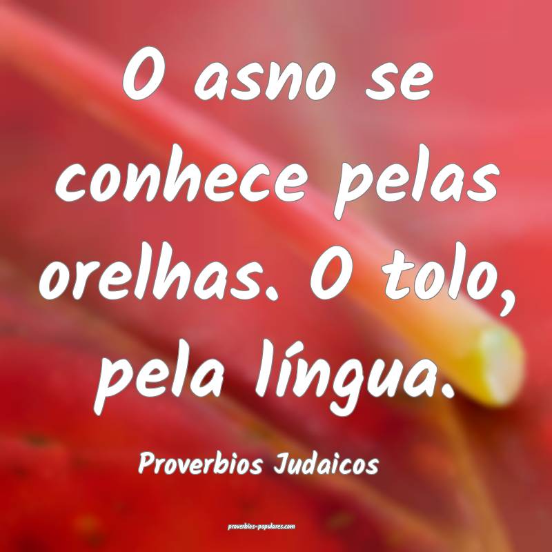 O asno se conhece pelas orelhas. O tolo, pela língua.
...