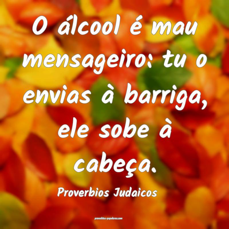 O álcool é mau mensageiro: tu o envias à barriga, ele sobe à cabe...