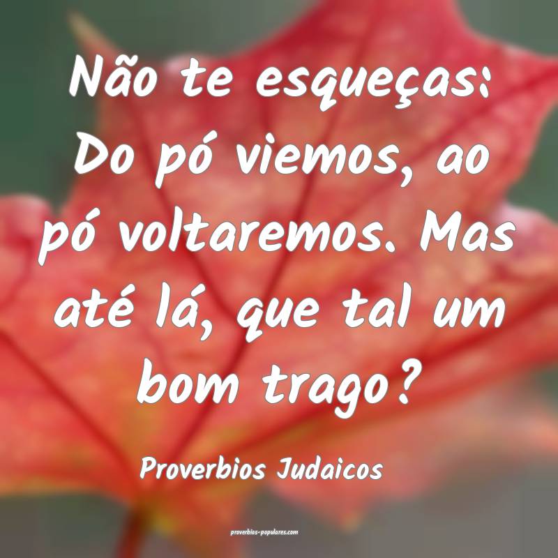 Não te esqueças: Do pó viemos, ao pó voltaremos. Mas até lá, que...