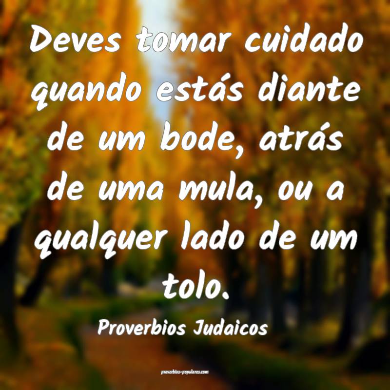 Deves tomar cuidado quando estás diante de um bode, atrás de uma mul...