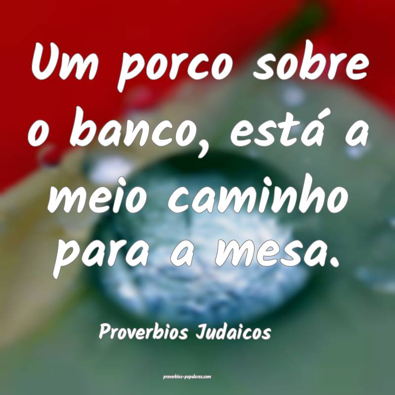 Um porco sobre o banco, está a meio caminho para a mesa.
...