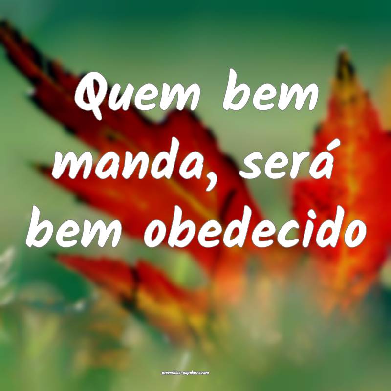 Quem bem manda, será bem obedecido...
