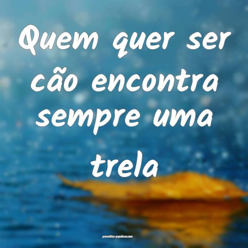 Quem quer ser cão encontra sempre uma trela ...