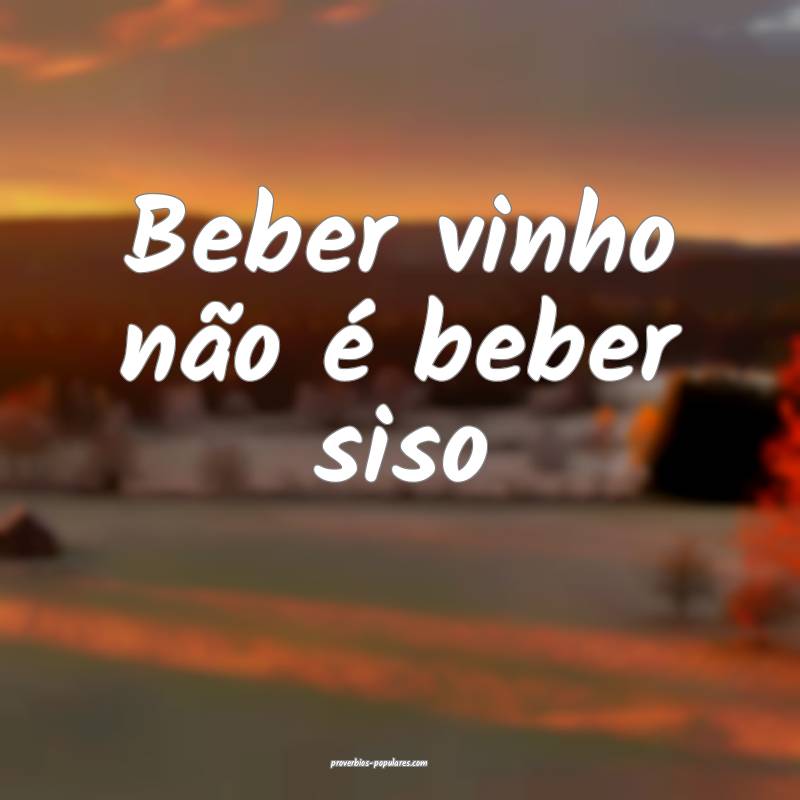 Beber vinho não é beber siso...