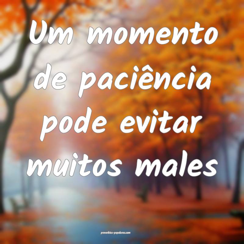 Um momento de paciência pode evitar muitos males...