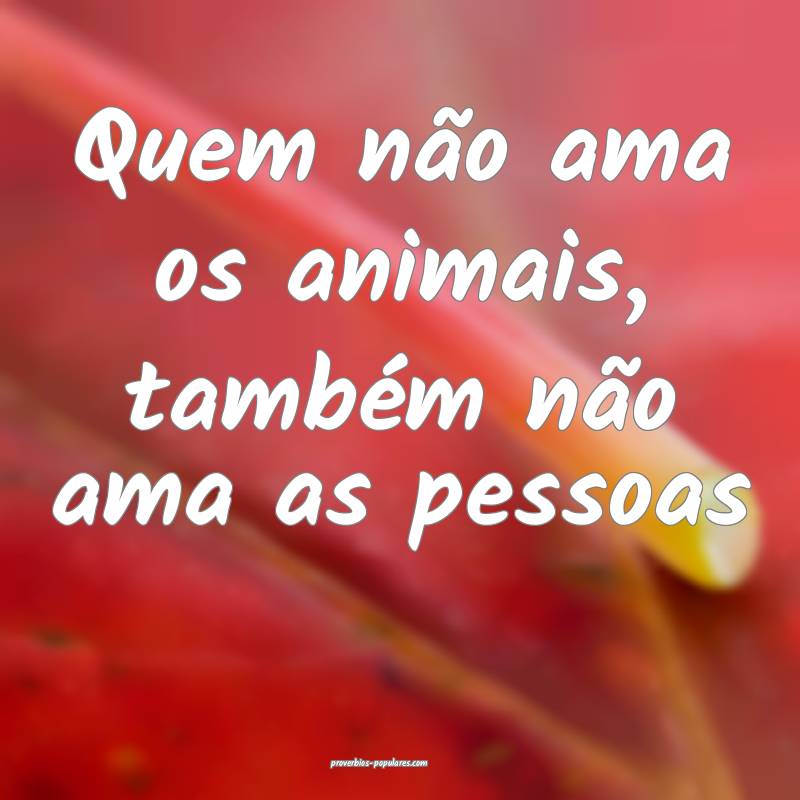 Quem não ama os animais, também não ama as pessoas...