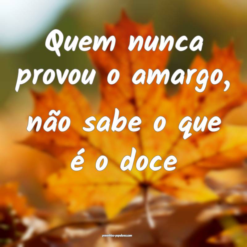 Quem nunca provou o amargo, não sabe o que é o doce...