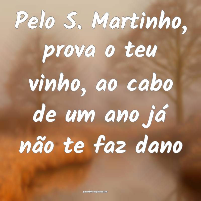 Pelo S. Martinho, prova o teu vinho, ao cabo de um ano já não te faz...