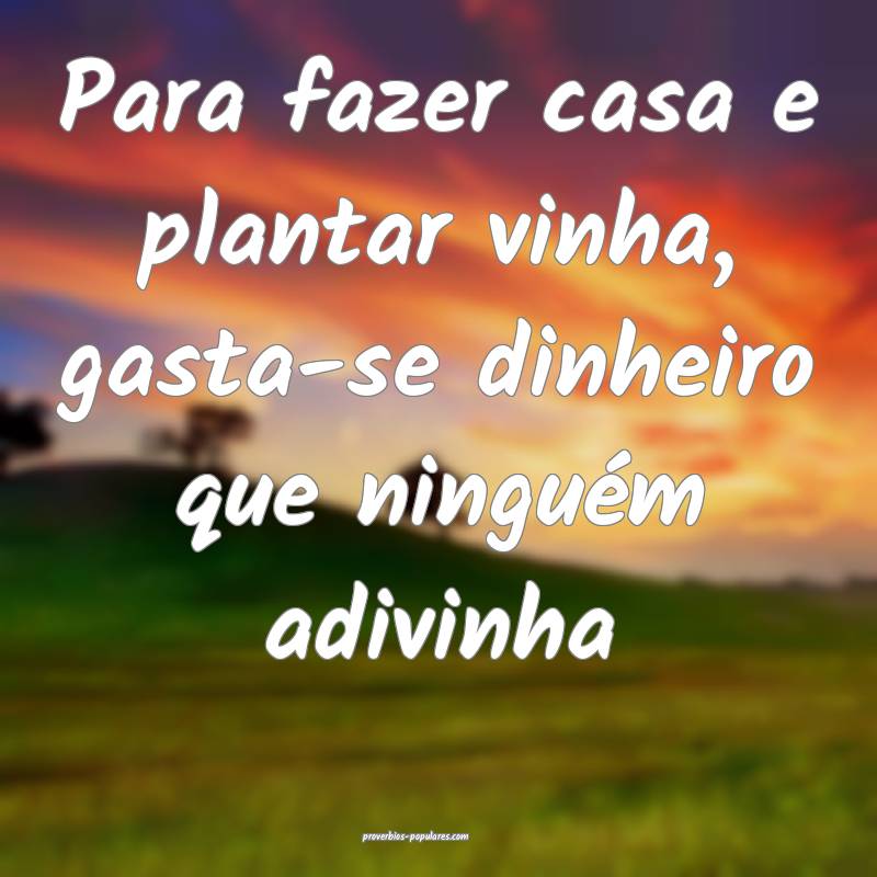 Para fazer casa e plantar vinha, gasta-se dinheiro que ninguém adivin...