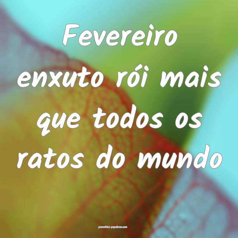 Fevereiro enxuto rói mais que todos os ratos do mundo...