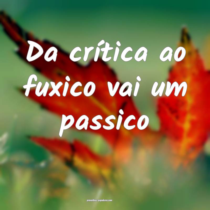 Da crítica ao fuxico vai um passico ...