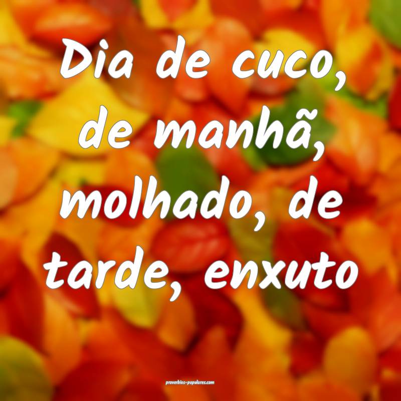 Dia de cuco, de manhã, molhado, de tarde, enxuto ...