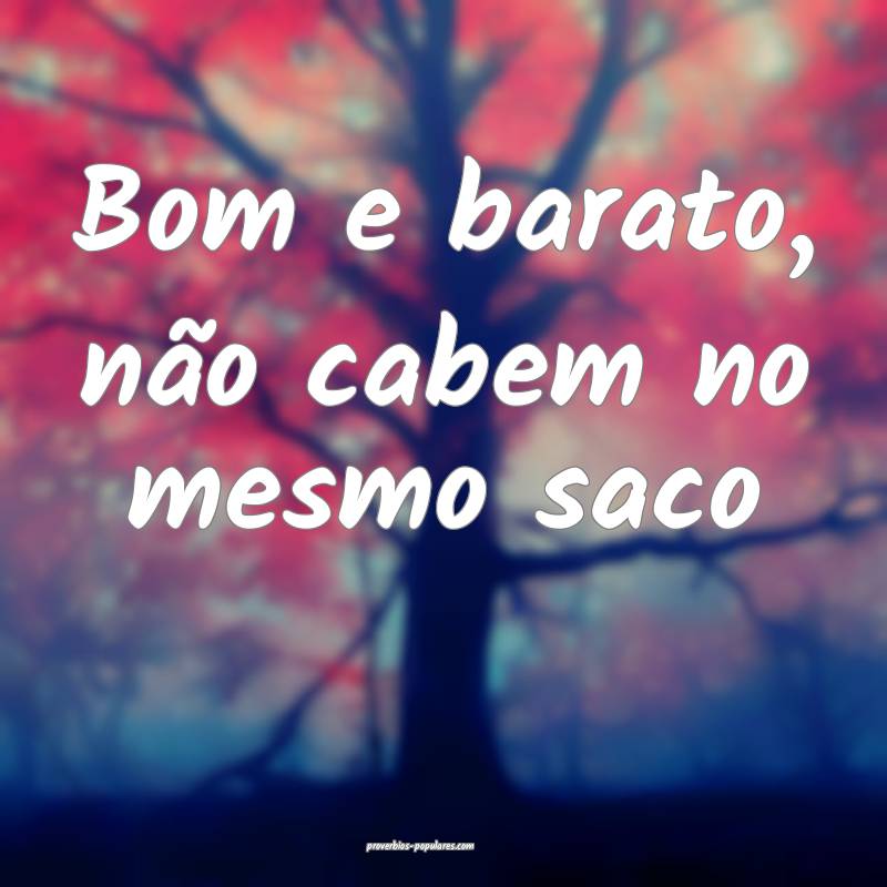 Bom e barato, não cabem no mesmo saco...