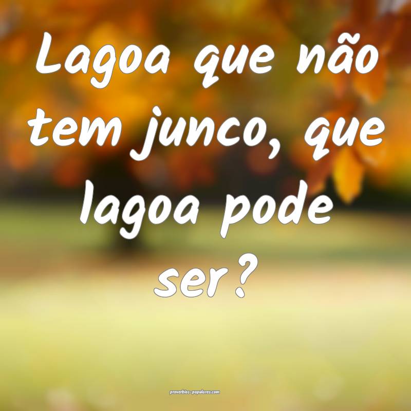 Lagoa que não tem junco, que lagoa pode ser?...