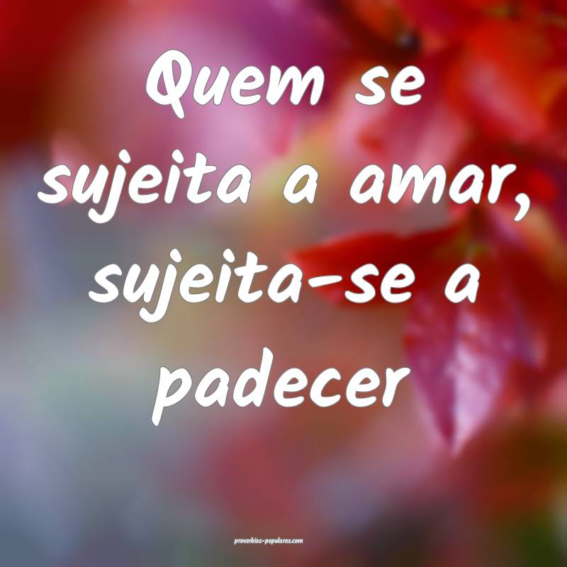 Quem se sujeita a amar, sujeita-se a padecer ...