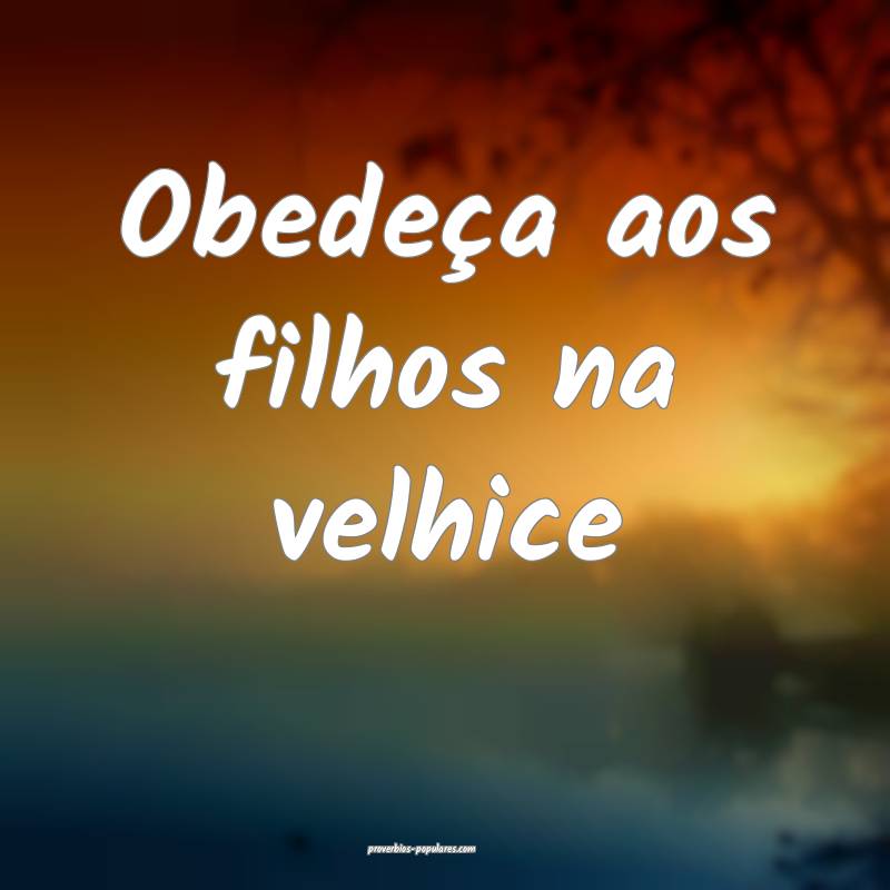 Obedeça aos filhos na velhice...