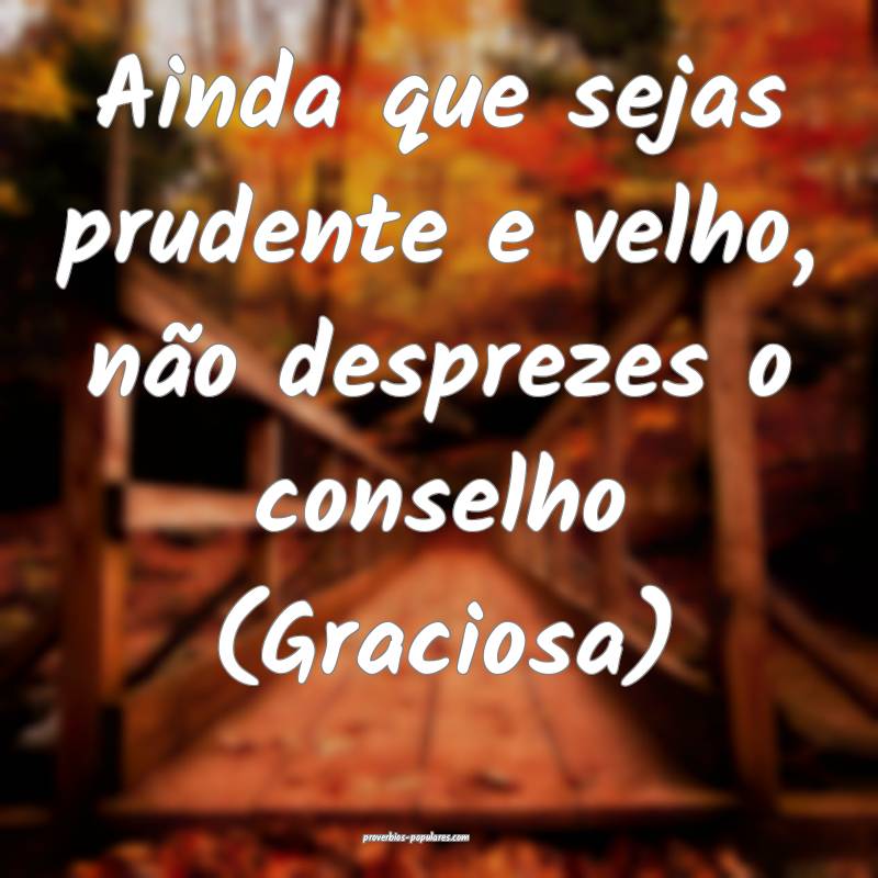 Ainda que sejas prudente e velho, não desprezes o conselho (Graciosa)...