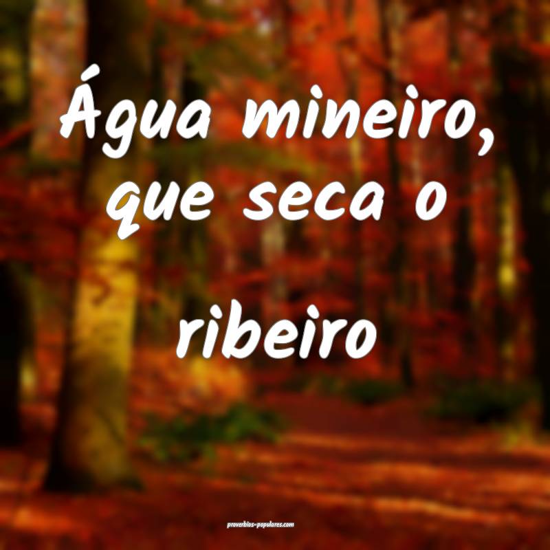 Água mineiro, que seca o ribeiro...