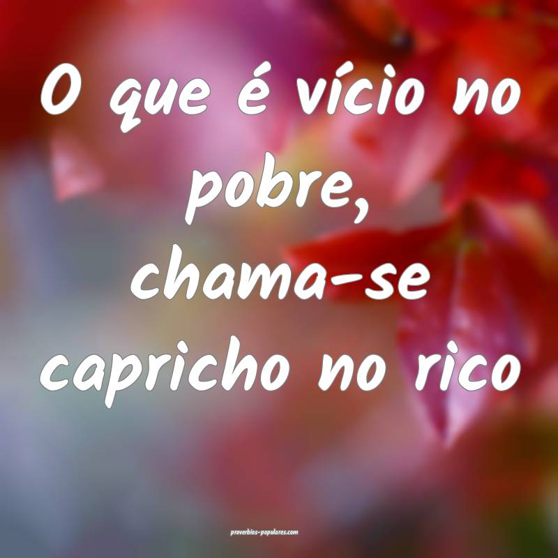 O que é vício no pobre, chama-se capricho no rico...