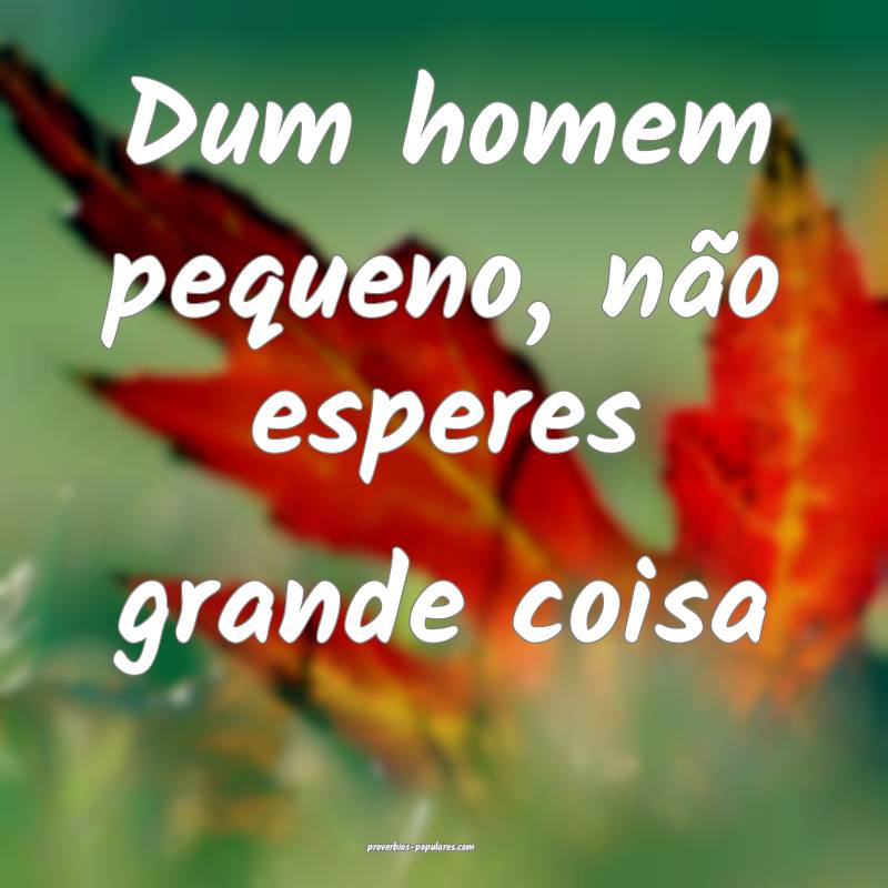 Dum homem pequeno, não esperes grande coisa ...