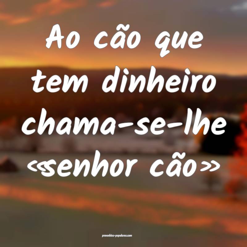 Ao cão que tem dinheiro chama-se-lhe «senhor cão»...
