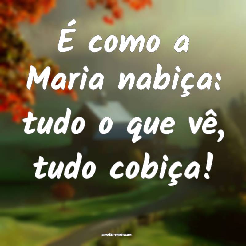É como a Maria nabiça: tudo o que vê, tudo cobiça! 
...