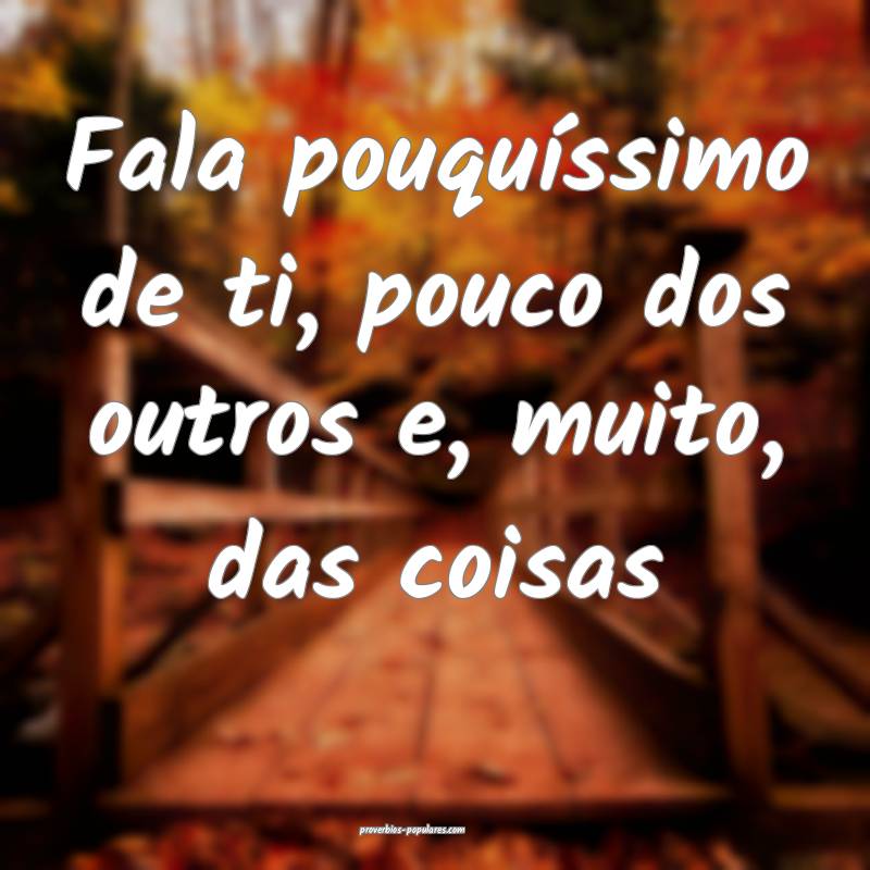 Fala pouquíssimo de ti, pouco dos outros e, muito, das coisas...