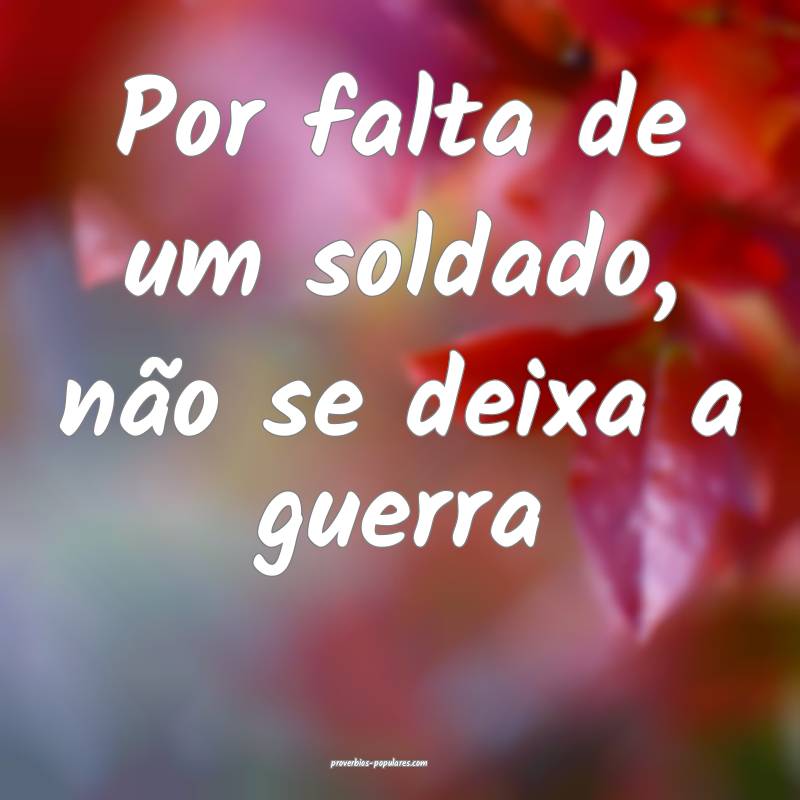 Por falta de um soldado, não se deixa a guerra ...