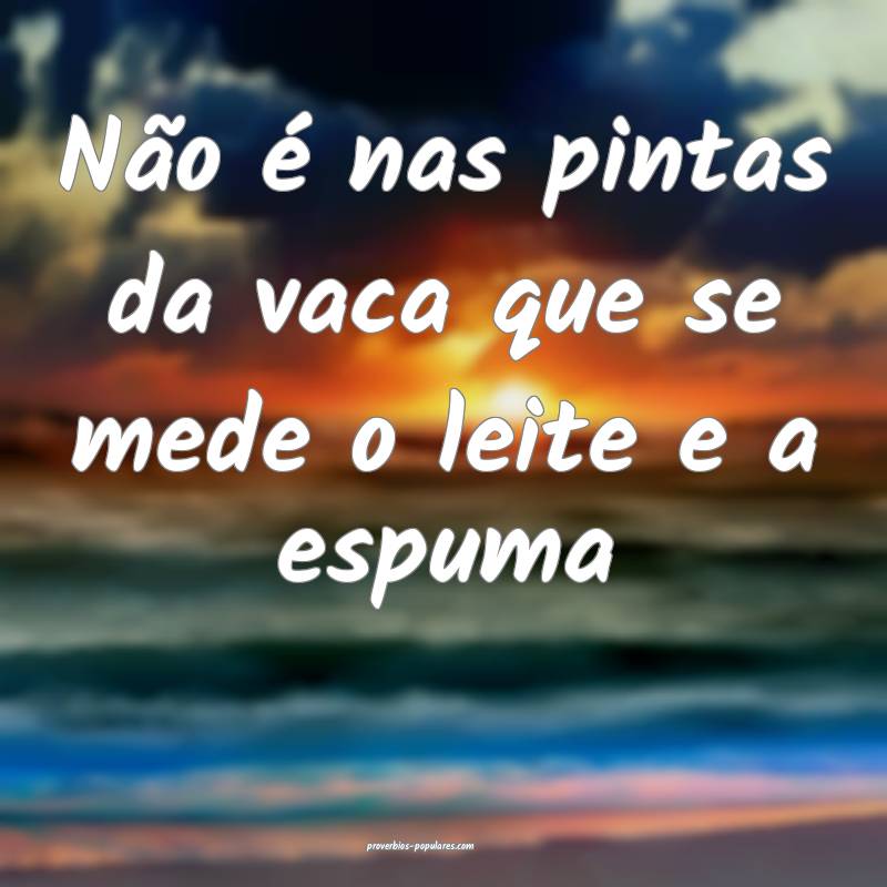 Não é nas pintas da vaca que se mede o leite e a espuma...